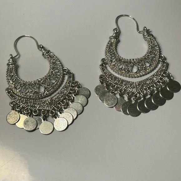⭐️ Silver Hoop Chandelier Earrings - Picture 3 of 5